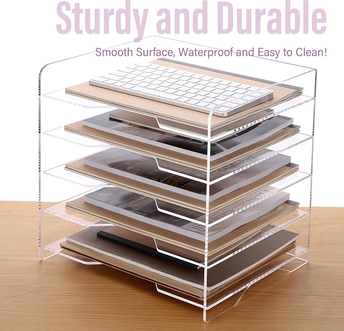 SANRUI Acrylic Paper Organizer Letter Tray for Desk, 5 Tier Enlarged File Sorter,Clear File Holder Desktop Shelf Document Storage for School Office Home - Image 6