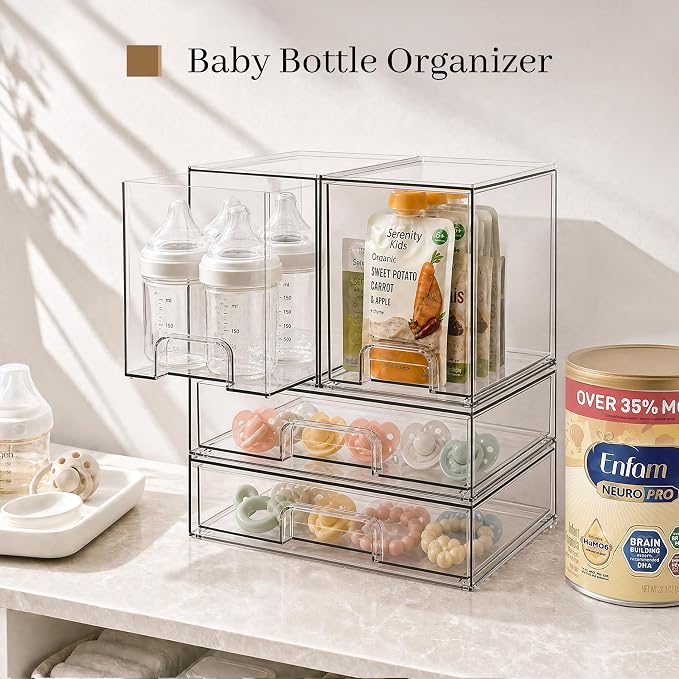 Clear Stackable Storage Drawers, Baby Bottle Organizer, Easily-Access Makeup Organizer, Durable Containers for Bathroom Countertop, Cabinet, Pantry and Medicine Organization - Image 4