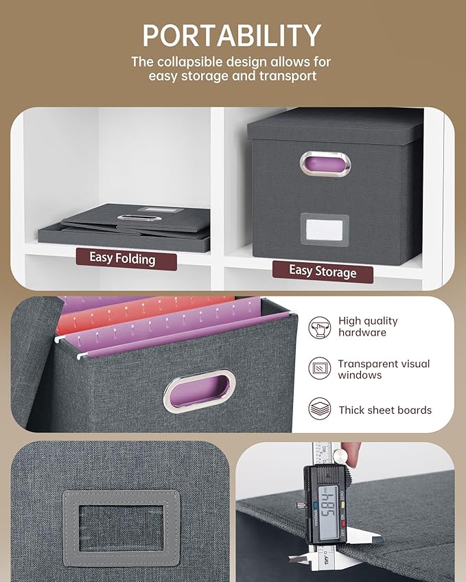 2 Pack File Storage Organizer, Filing Box, Portable File Box with Lid, Fit for Letter/Legal File Folder Storage, Document Organizer, Dark-gray - Image 2