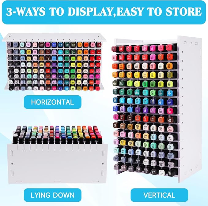 Marker Organizer,120 Slots Marker Holder Organizer with Divider | Marker Holder,Adjustable Marker Rack for Pens,Colored Pencils,Art Brushes,Home Office Art Room and Classroom Desk Organizer - Image 3