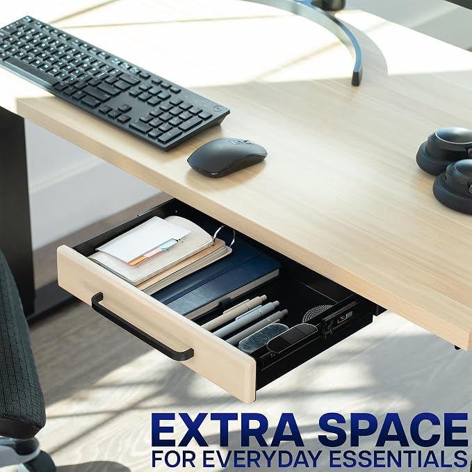 VIVO Light Wood 13 x 9 inch Under Desk Storage Drawer, DESK-DR1H-C | Sliding Steel Pull-out Drawer for Office Desk, Pull Handle, Storage Organizer for Sit Stand Workstation, Holds 11 lbs - Image 7