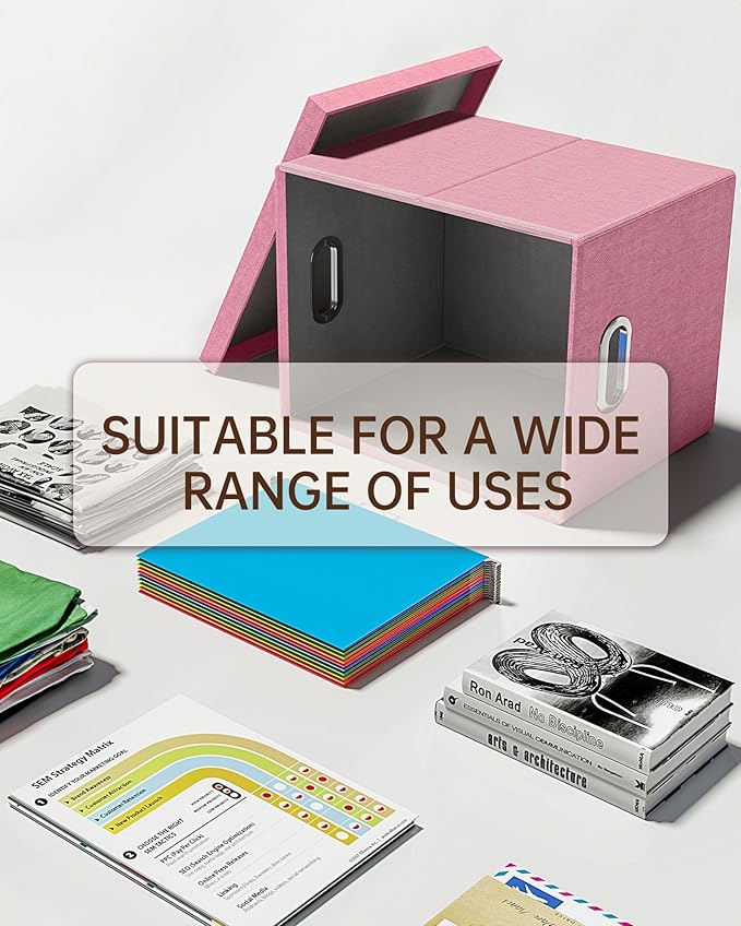 File Organizer, File Box, File Cabinet for Letter File Folder Storage, Portable Storage Bins with Lids for Office/Decor/Home, 1 Pack, New-pink-Box only - Image 5