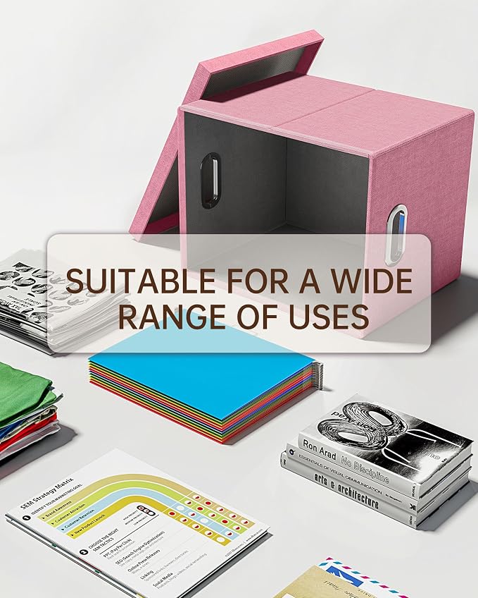 2 Pack File Storage Organizer, Filing Box, Portable File Box with Lid, Fit for Letter/Legal File Folder Storage, document organizer, New-pink - Image 5