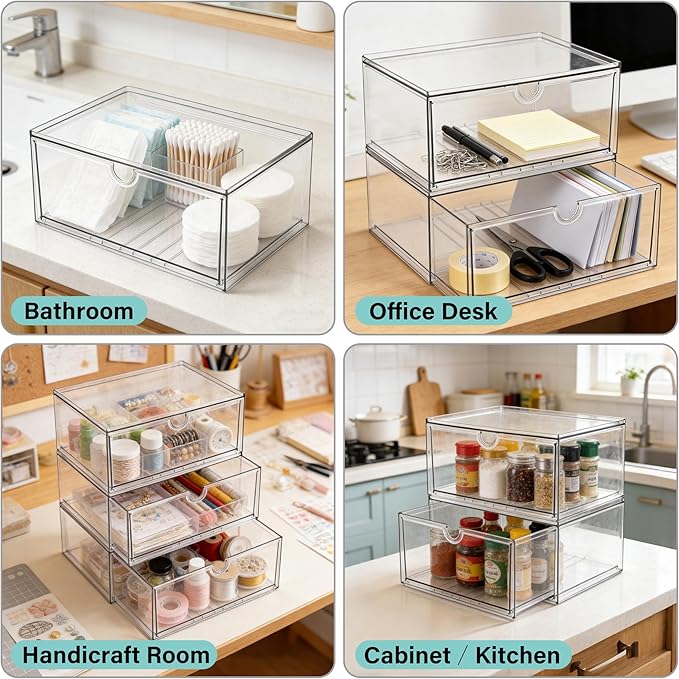 Prsildan Acrylic Makeup Organizer Stackable Clear Storage Drawers for Baby Bottles Desk Organizers for Countertop Vanity Nursery Adjustable Modular System for Cosmetics Jewelry - Image 4