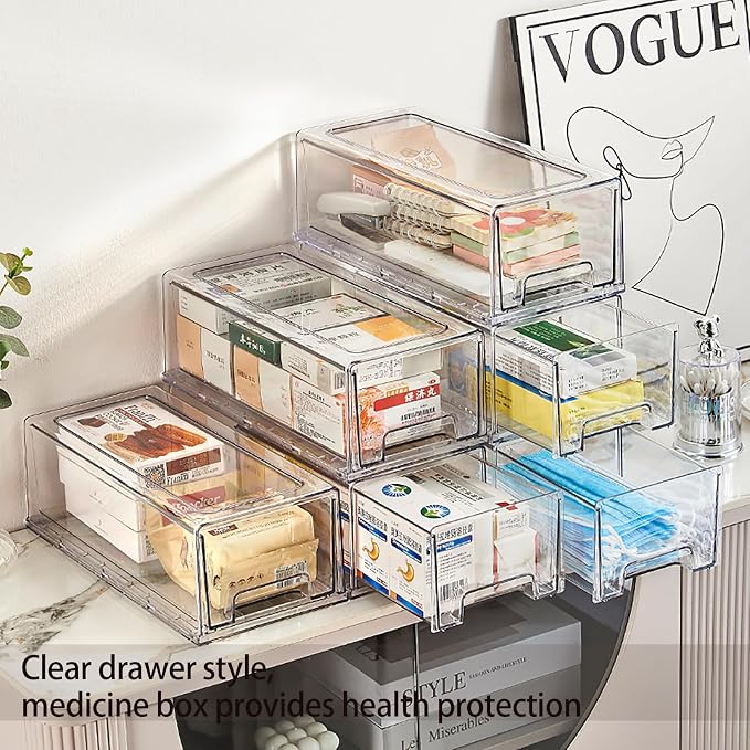 6 Pack Stackable Organizer Drawers, Clear Desk Storage Box,Transparent Drawer in Home, Office and Kitchen Pull Out Organizer Bins for Make Up, Jewelry, Pen, Desktop Stationary (6L drawer) - Image 4