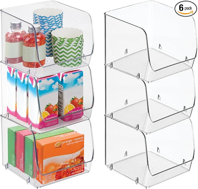 iDesign Stackable Open-Front Storage Bins, Set of 6, Clear | Kitchen and Pantry Organization by iDesign