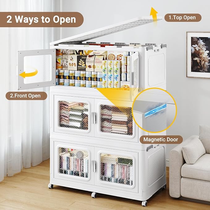 BROVIEW 220 Qt Extra Large Stackable Storage Bin with Lid, 1 Pack White | 55Gal Extra Large, Collapsible Storage Boxes with 1 Lid, Folding & Rolling Plastic Drawer, Heavy-Duty Cabinet Organization - Image 5