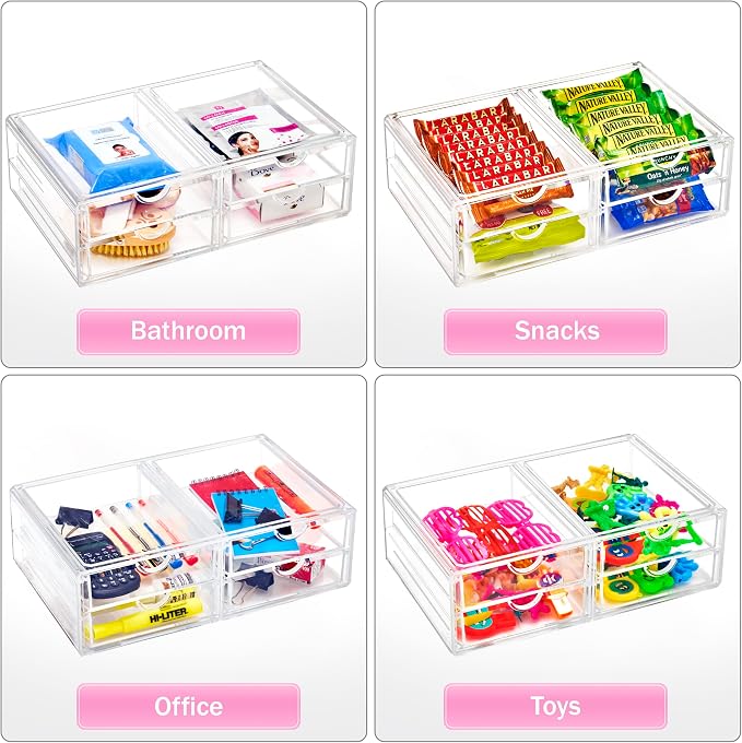 Sorbus Large Stackable Acrylic Drawers - 4 Clear Storage Drawers for Organizing Make up, Nail Polish, Hair Accessories, and Beauty Supplies - Makeup Organizer for Vanity, Bathroom Organizer Countertop - Image 6