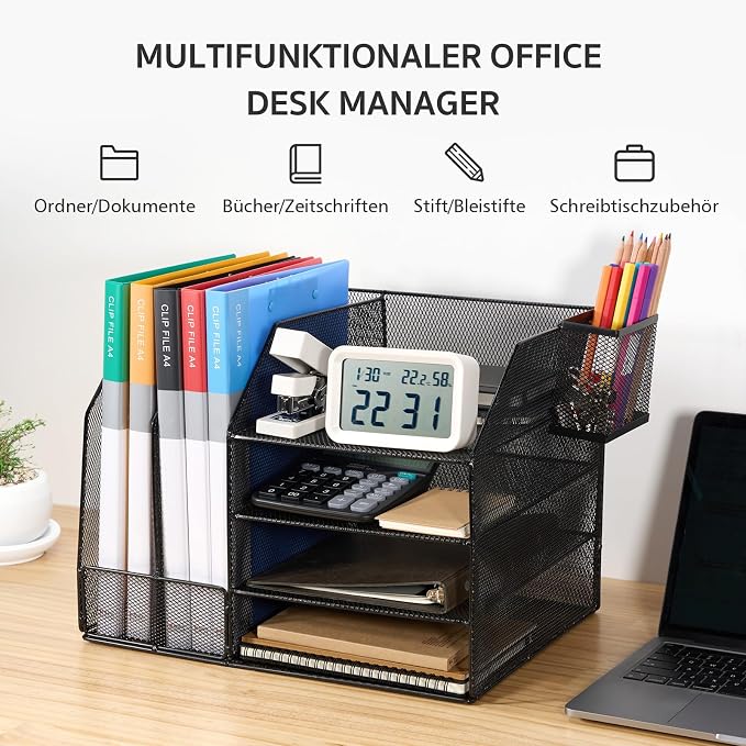 Letter Tray, 4-Tier Desk Organiser, Stackable File Organiser, Magazine Sorting Holder, Shelf Desk, Suitable for Storing Files on the Desk - Image 3