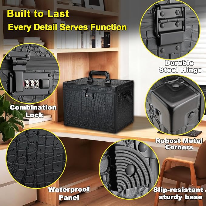 Hanging File Box for Letter, All-in-one set with 20 Folders | Portable Locking Filing Storage Box with Handle & Shoulder strap, Lockable File Cabinet Documents Safe, Lockbox Doc Organizer - Image 3