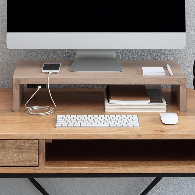 Anji Mountain Wooden Monitor Stand - Elegant Monitor Riser, Perfect Monitor Stand for Desk Organization, Durable Wood Construction monitor stands, Enhances Ergonomics and Workspace Efficiency,Biscotti by AnjiMountain