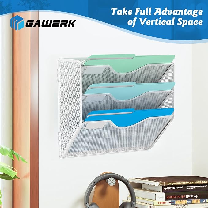Gawerk 3 Tier Hanging Wall File Organizer, Mesh Mail Paper Orgnization Hanging File Folder Holder for Home Office, White - Image 6