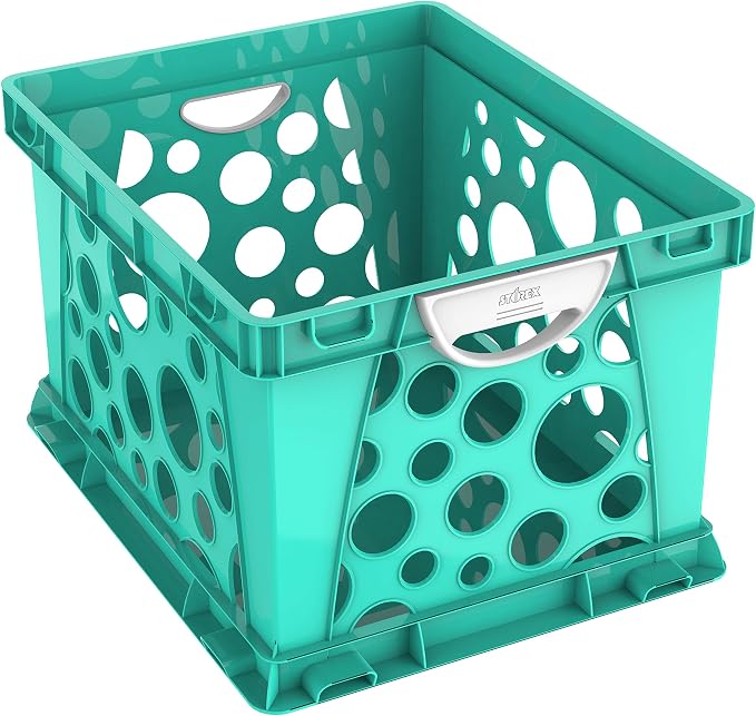 Storex Premium File Crate with Molded Handles – Letter and Legal Document and Folder Storage, Teal, 3-Pack (61694F03C) - Image 2