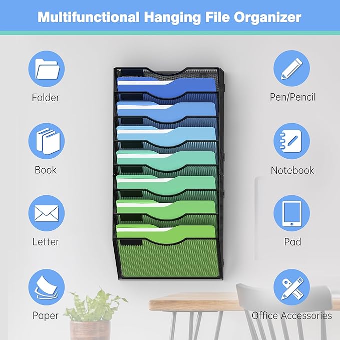 Kuntine.B Wall File Organizer Office Hanging Magazine Holder Wall File Organizer for Office Home - Image 4