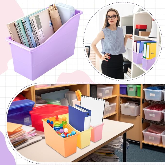 Blosssound 36 Set Book Bins for Classroom with Label Sticker Book Box Baskets Plastic Stackable Organizing Bins Storage & Organization for Classroom Library Home School Supplies (Pastel) - Image 6