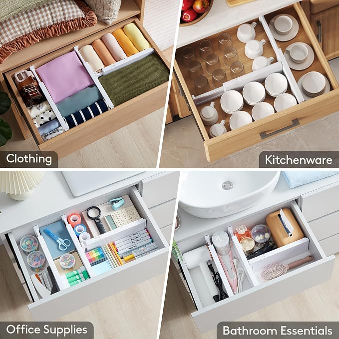Lifewit 14 Pack Drawer Dividers for Clothes, 10.9-16" Adjustable Drawer Organizers, 4" High Plastic Expandable Drawer Separators in Bedroom/Office/Bathroom/Kitchen Storage, White | 14 Pack 11-17" Expandable White Plastic Drawer Separator for Dresser, K... - Image 8