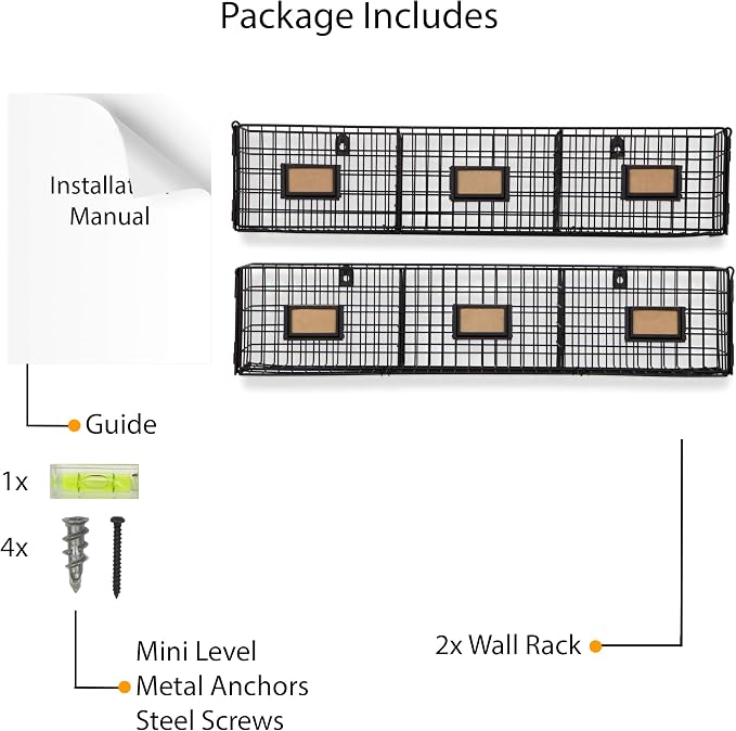 Amalfi Hanging File Folders Office Desk Organizer Wall Mount Wire Basket Storage Magazine Holder 3 Sectional Set of 2 Black - Image 6