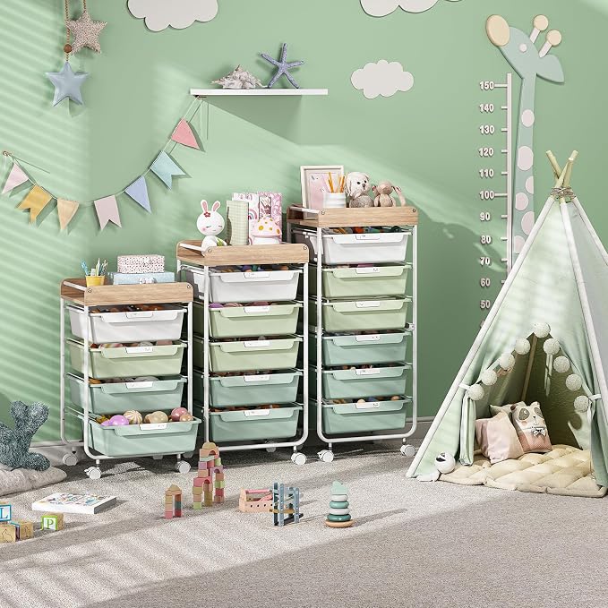 Utility Cart with 4 Drawers, Art Cart for Teacher Kid, Green | Rolling Storage Cart for Crafters Artists Student Storage Arts Crafts & Study Supplies in Craft Room Dorm Classroom Kids Room - Image 5