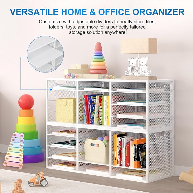 Mail Sorter Adjustable Countertop Mail Holder, Heavy Duty Literature Organizer, Student Mailbox for Classroom, Desktop Bill Paper Organizer for Office Home School, 12 Compartments, White - Image 5