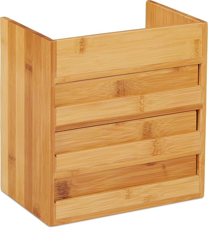 Relaxdays Bamboo Desktop Organizer, 3 Drawers, Desk Tidy, Office Storage Unit, Pen Holder, HxWxD: 21x20x13 cm, Natural, 1 Item - Image 7