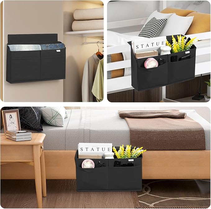 2 Pack Desk Side Hanging Organizer, Adhesive Storage Bag with Pockets for Magazine Ipad Notebook, for End Tables Home Office Desks Computer Workstations Dressing Table, Black - Image 6