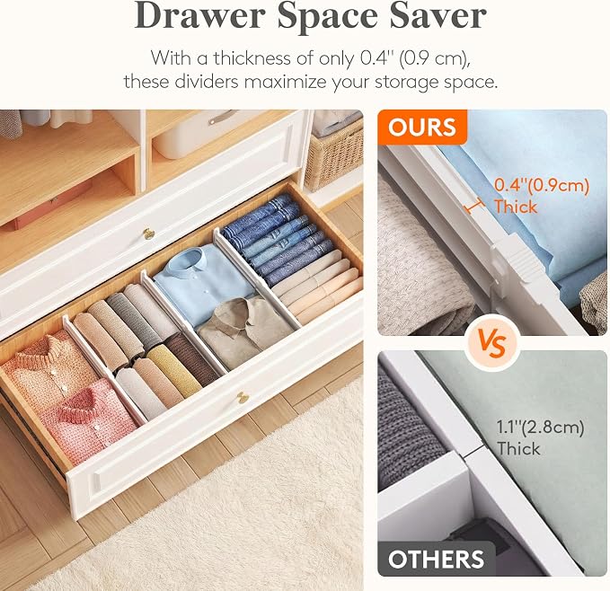 Lifewit 6" Tall Drawer Dividers, Adjustable Deep Drawer Organizer Clothes | 5 Pack 11.5"-18.5" Expandable White Plastic Separators for Dresser, Kitchen, Cabinet, Closet, Office Organization & Storage - Image 5