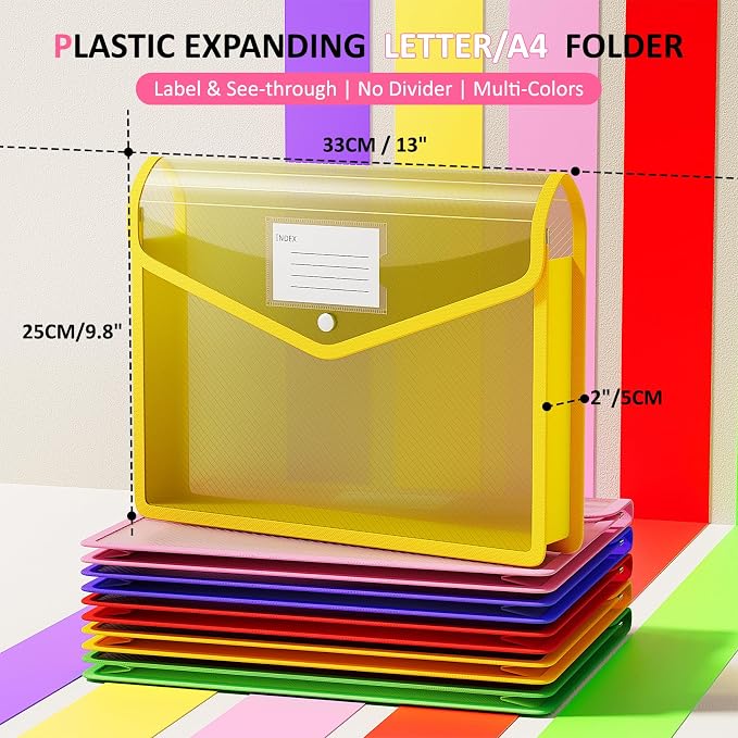 ThinkTex Plastic Expanding File Folders, Transparent Envelopes with Snap | Suitable for Home, Office, School, Large Capacity, No Dividers, Dopamine 5-Color, Fits Letter/A4 Size - 5 Pack - Image 2