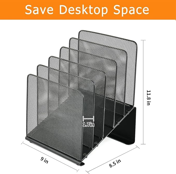 LEKETREE File Organizer for Desk, File Folder Organizer with 5-Section Vertical Rack, Suitable for Home Office Document Organization and Storage(Black 2-Pack) - Image 2