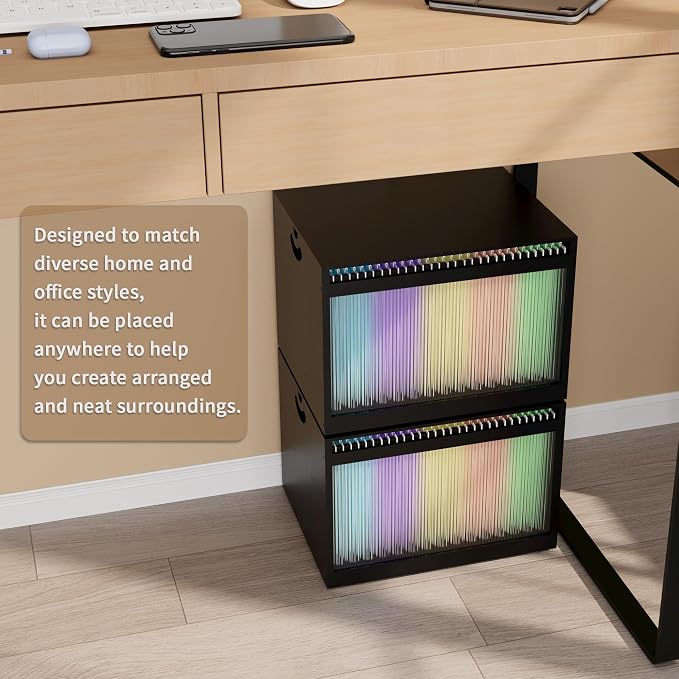 Bamboo Hanging File Organizer, Desktop File Box with Lids, 2 Pack, Black | Removable Lid, Clear Acrylic Side Panels, 4 Hanging Folders Included, Helps Reduce Dust, Letter & Legal Size, Easy Assembly - Image 5