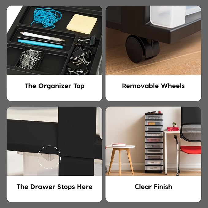 IRIS USA 10-Drawer Rolling Storage Cart, Black/Clear | Keep craft supplies, office essentials, classroom items, and accessories organized with easy-access drawers for daily use - Image 5