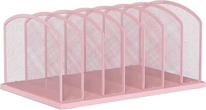 Desk File Organizer Vertical 7 Sections Mesh File Sorter Paper Storage Organizer for Desk, Office Organization File Holder Rack,Pink by MINDEPOT