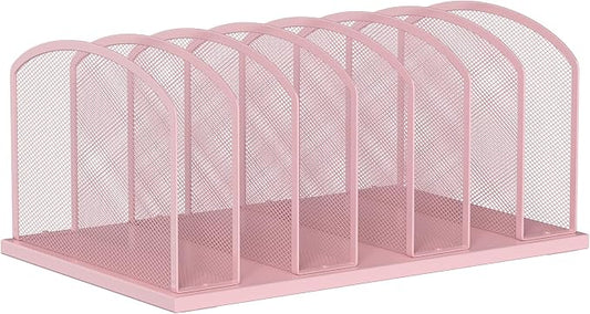 Desk File Organizer Vertical 7 Sections Mesh File Sorter Paper Storage Organizer for Desk, Office Organization File Holder Rack,Pink by MINDEPOT