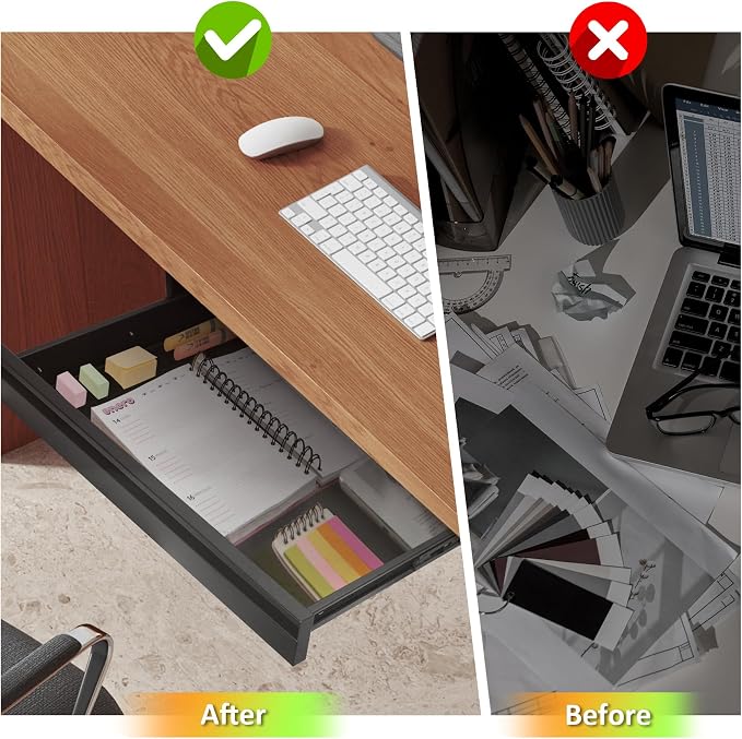 POPMOON 13.8 inch Under Desk Drawer Organizer Pull Out Metal Storage Drawer | Under Table Drawer with Silent Smooth Slide Rails, Carbon Steel Undermount Drawer, Black Powder Coated, Hold 33 Lbs - Image 2
