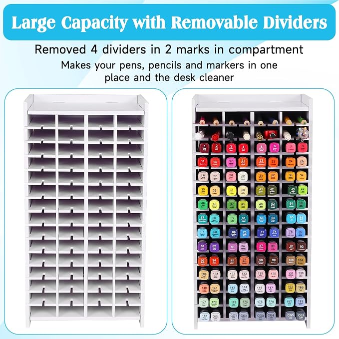 Marker Organizer,120 Slots Marker Holder Organizer with Divider | Marker Holder,Adjustable Marker Rack for Pens,Colored Pencils,Art Brushes,Home Office Art Room and Classroom Desk Organizer - Image 4