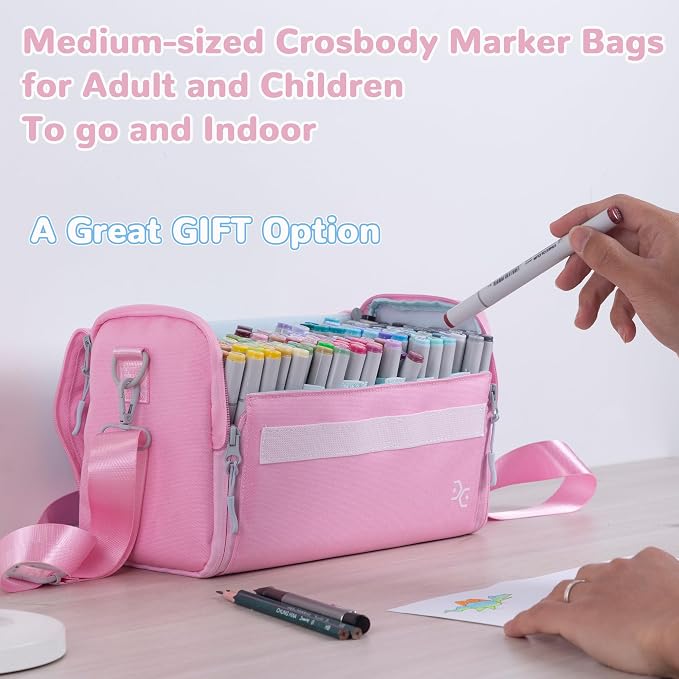 Togood Marker Pens Storage Tote Handbag, Up to 160 Pens, Pink Crossbody Bags Causal Shoulder Bag for Artists Hobbyist - Image 2