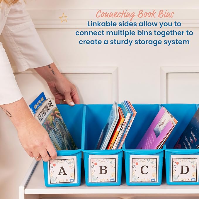 ECR4Kids Linking Plastic Storage Book Bin, Multipurpose Organization, Neon Blue, 10-Piece - Image 3