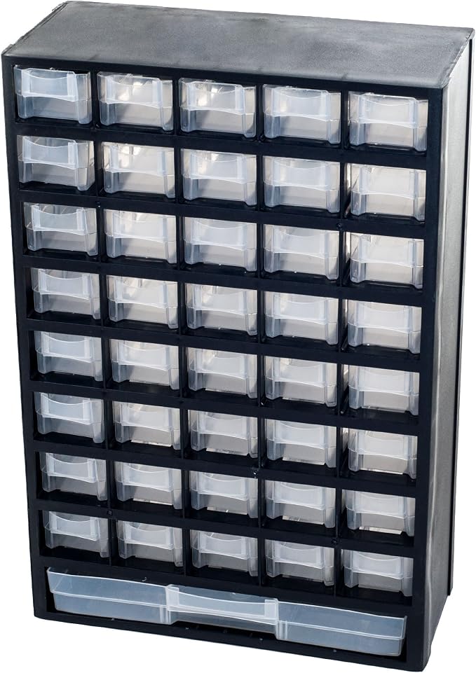 Storage Bin with Drawers - 41-Drawer Plastic Tool Organizer - Hardware or Craft Cabinet for Storing Beads, Toys, or Nuts and Bolts by Stalwart (Black) by Stalwart