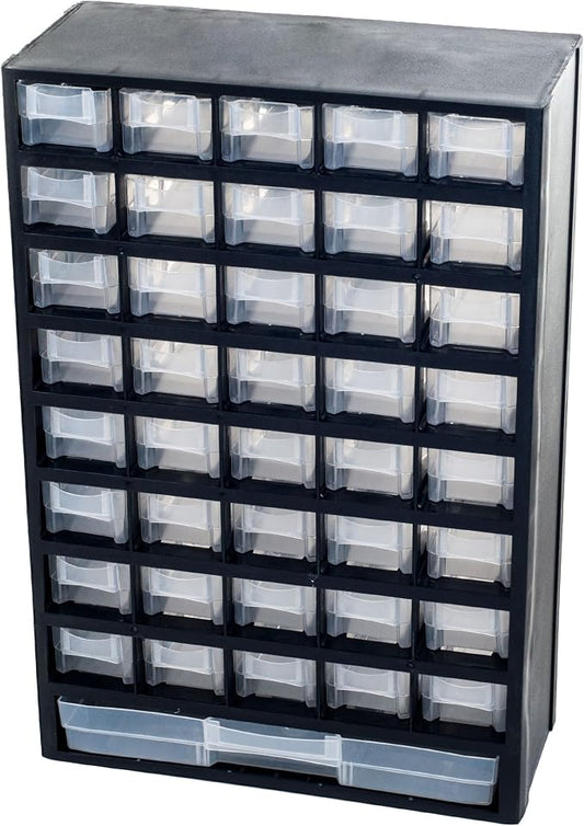 Storage Bin with Drawers - 41-Drawer Plastic Tool Organizer - Hardware or Craft Cabinet for Storing Beads, Toys, or Nuts and Bolts by Stalwart (Black) by Stalwart