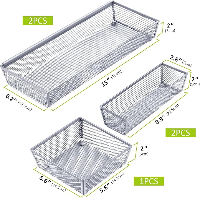 Neudeco Silverware Drawer Organizer, Pack 5, Silver | Utensil Organizer, For Large Utensils, Interlocking Arm, Cutlery Tray for Knives Fork Spoon - Image 2