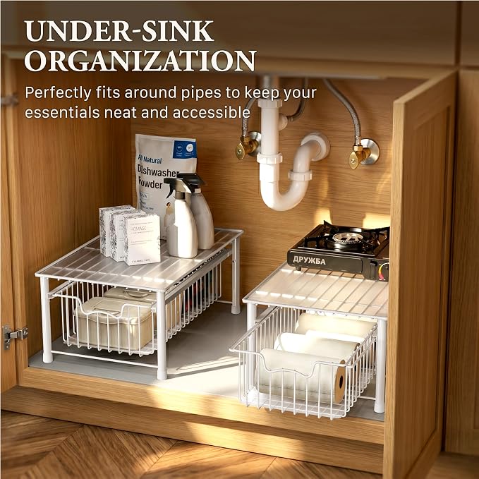 Simple Houseware Stackable Basket Drawer, White - Image 6
