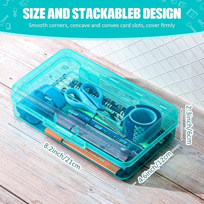 Fainne 24 Pack Pencil Boxes for School Clear Plastic Pencil Case Large Plastic Crayon Box Bulk Stackable Classroom Stationery Organizer School Supplies(Cyan) - Image 2