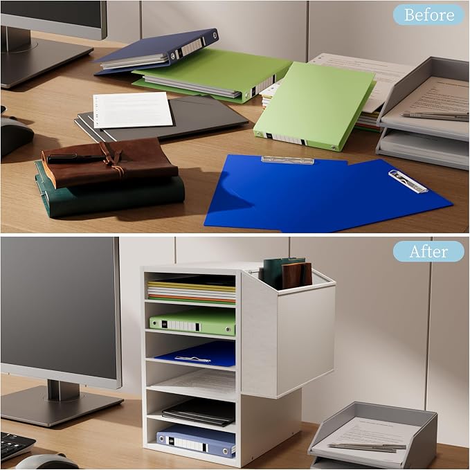 Unionly 6 Tier Adjustable Mail Sorter,Wood Paper Organizer for Class,Office | Office Mailbox with name slot,Literature Organizer with side pocket,Wooden File Storage Organizer for school,classroom,office - Image 8