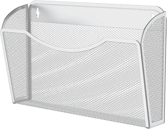 MINDEPOT Wall File Organizer, Hanging Wall File Holder, 1 Pack, Silver | Heavy Duty Iron, Metal Mesh Wall Mount, Single Pocket, Mail Organizer, for Office School Classroom Home, Letter A4 Size by MINDEPOT