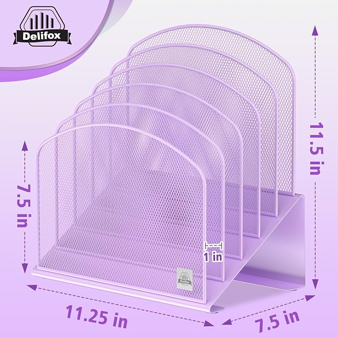 Delifox Inclined Desk File Organizer,Vertical File Folder Holder Stand Metal Rack File Sorter for Office Classroom Desktop Organization (2, Purple, 5) - Image 2
