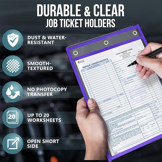35 Pack Job Ticket Holders 9x12 inch - Colored Work Order Plastic Sleeves - Shop Ticket Holders - Reusable Dry Erase Pocket Sleeves - Sheet Protectors Heavy Duty - Clear Paper Sleeves Protector - Image 3