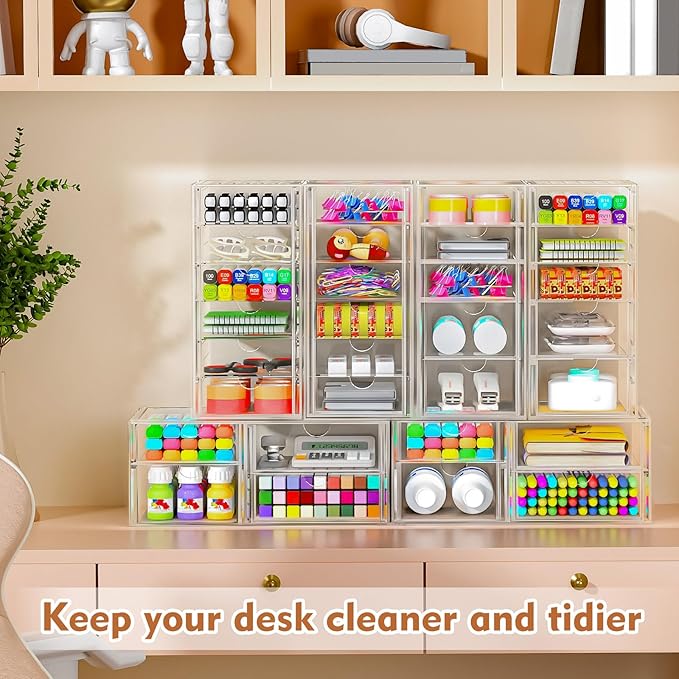 ARSTPEOE 30-Drawer Acrylic Storage & Makeup Organizer for Desk, Bath | Smooth-glide drawers, clear acrylic, stackable , dustproof, wipe-clean, for perler beads, rhinestones, googly eyes, lego bits - Image 2