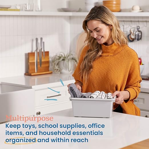 ECR4Kids Scoop Front Storage Bins, Multipurpose Organization, Light Grey, 10-Piece - Image 3