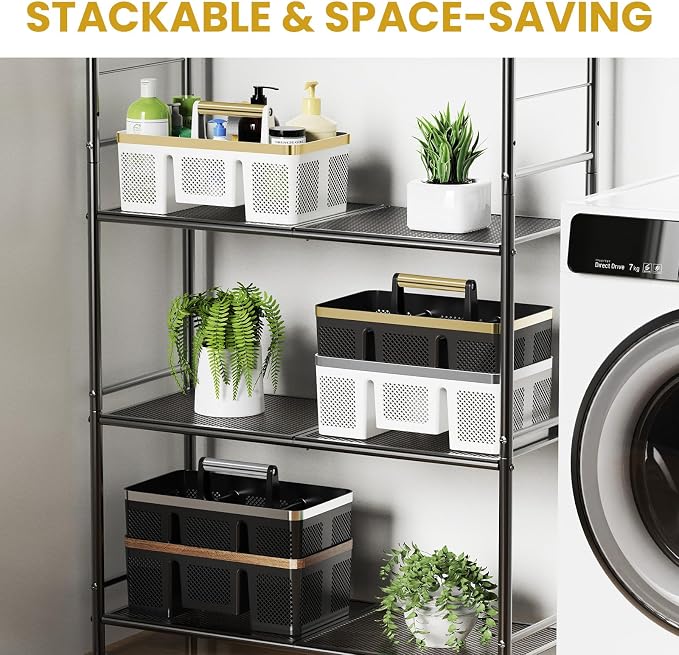 BYUNER Portable Cleaning Caddy & Shower Basket: Hard Plastic Caddy Organizer with Handle, 4 Divided Compartments, All-Side Drainage for Bathroom, Dorm & Utility, College Dorm Room Essentials - Image 5