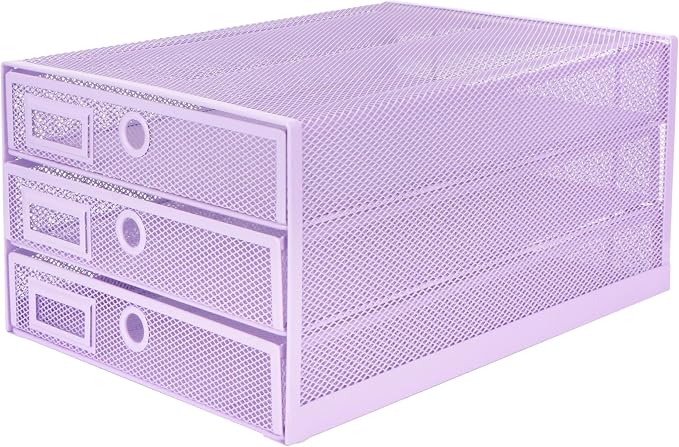 EXERZ Paper Sorter 3 Tier Drawers A4 / Multifunctional Desk Organiser/Letter Tray - Documents, Magazines, Notebooks and Letters - Light Purple | Desk Organiser Pull Out Trays Keep Files Letters Magazines Folders Notebooks Neatly Separated Easy To Reach by Exerz
