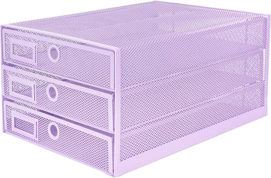 EXERZ Paper Sorter 3 Tier Drawers A4 / Multifunctional Desk Organiser/Letter Tray - Documents, Magazines, Notebooks and Letters - Light Purple | Desk Organiser Pull Out Trays Keep Files Letters Magazines Folders Notebooks Neatly Separated Easy To Reach by Exerz